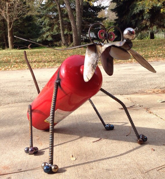 Fire extinguisher dog recycled garden art yard art
