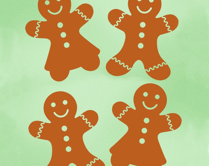 Gingerbread Decor - 4 Cookie Kitchen Wall Decals, Vinyl Wall Decals, Gingerbread Man Art, Christmas Decorations, Fall Holiday DIY Home Decor