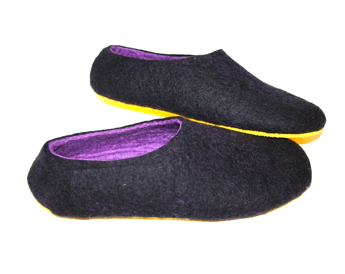 Orchid Felt Slippers - Wool Slippers - Minimalist Shoes - Mix and Match - Rubber Soles - Gift for Her - Natural Shoes - House Shoes