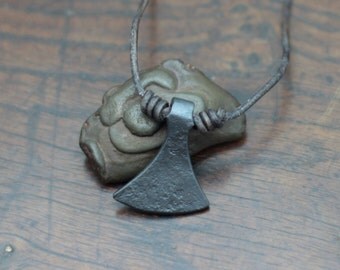 Viking Axe Head pendant, a hand forged pure iron Dane axe pendant