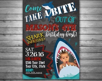 Shark Birthday Invitation, Printable File, Shark Photo invitation, Shark Party, Printable Invitation, Shark Birthday Party Invitat