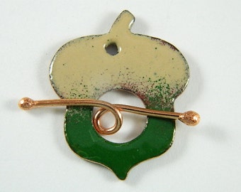 Enameled Acorn Toggle Clasp with Copper Toggle Bar