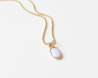 Tiny Opal Necklace | White Opal Necklace | October Birthstone Necklace | Opal Necklace | Mint Opal Necklace | Pink Opal Necklace