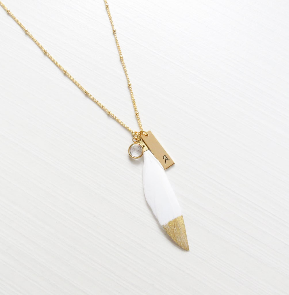 Stamped Intital Bar and feather necklace