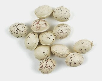 Artificial Bird Eggs - 12 Faux Speckled Bird Eggs in Beige and Brown 1/2 INCH Artificial Eggs