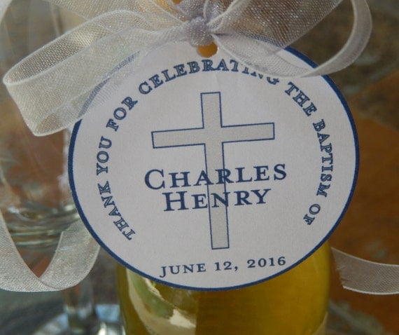 Baptism Custom Thank You 2" Favor Tags - For Mini Wine or Champagne Bottles - Cookies - Catholic Party Favors - (60) 2" Printed Gift Tags Il_570xn