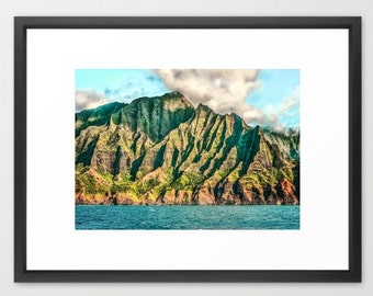 Hawaii Art, Na'Pali Coast, Kauai, Hawaii, Turquoise, Green, Ocean, Tropical, Island, Fine Art Photography, fPOE, Mountains, (6 sizes)