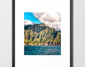 Hawaii Art, Na'Pali Coast, Kauai, Hawaii, Turquoise, Green, Ocean, Tropical, Island, Fine Art Photography, fPOE, Mountains, (6 sizes)