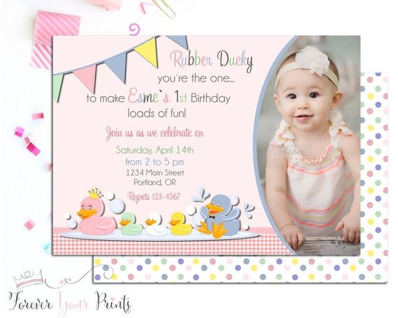 Rubber Duck Invitation, Girls 1st Birthday Invitation, Rubber Duck Birthday Invitation, Rubber Ducky Invitation, Duck Party Invite Il_570xn