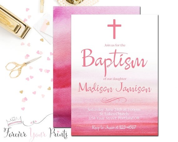 Watercolor Baptism Invitation, Girls Baptism Invite, Printable Baptism Invite, Baptism Invitation Girl, Watercolor Invitation, Christening Il_570xn