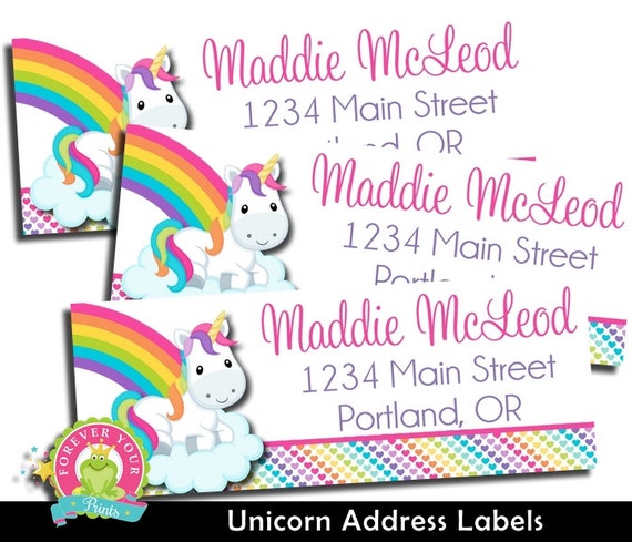 Unicorn Return Address Labels Address Labels Unicorn Birthday Unicorn Party Rainbow Unicorn Label Template