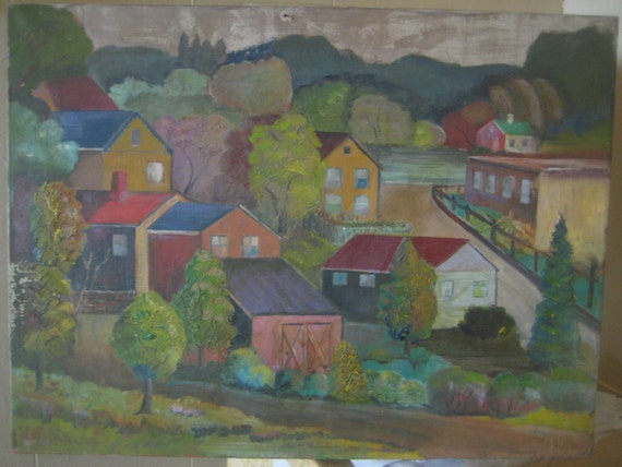 J S Painting Utica Ny vintage 1940 s on canvas painting upstate new by J S Painting Utica Ny vintage 1940 s on canvas painting upstate new by