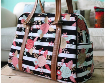 Vivan bag - DIAPER BAG - weekender bag - on the go bag - floral diaper bag - stripe diaper bag