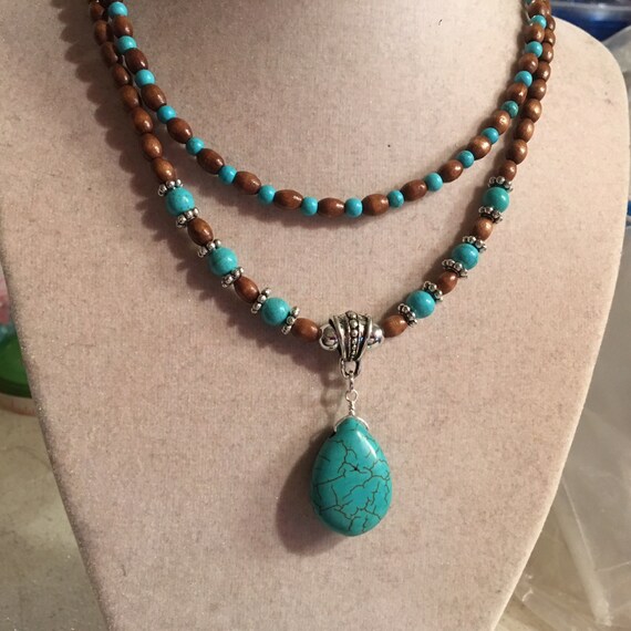 Turquoise and Brown Necklace Multi Strand Gemstone Jewelry