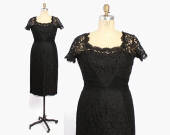 1940s Nude Lace Gown Vintage 40s Black Taffeta LBD Dress 