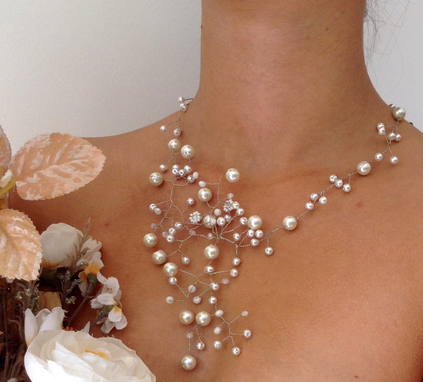 ivory pearl necklace glass pearl Bridesmaid Necklace