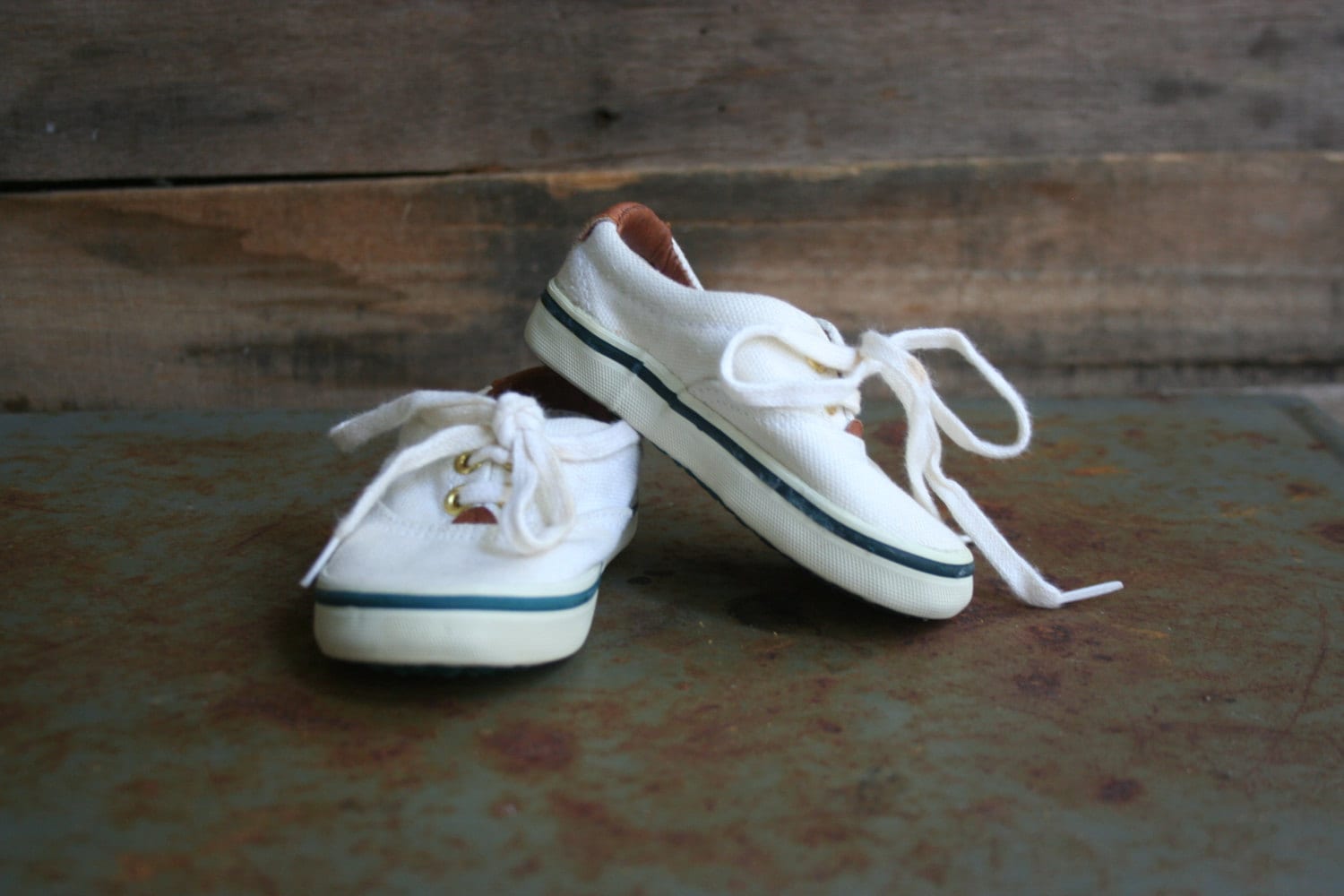 SUPER SALE Vintage White Canvas Baby Boat Shoes by
