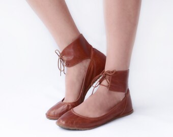 Ballet flats - Ankle lace-up Handmade Leather ballerinas - Barefoot style - Minimalist soles and CUSTOM FIT