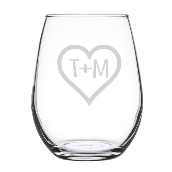 Personalized Stemless White Wine Glass-17 oz.7896 Initials in