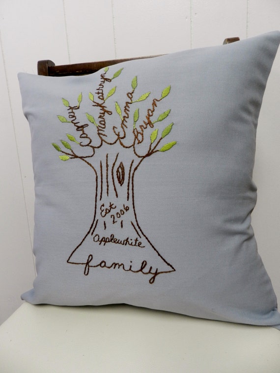 Personalized Family Tree Pillow Cover. Hand Embroidery. Family. Gift
