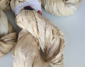 Sari silk ribbon, 100 grams, large skein of rich quality pure silk craft ribbon. Fair trade yarn. Unique for jewelry making and more.