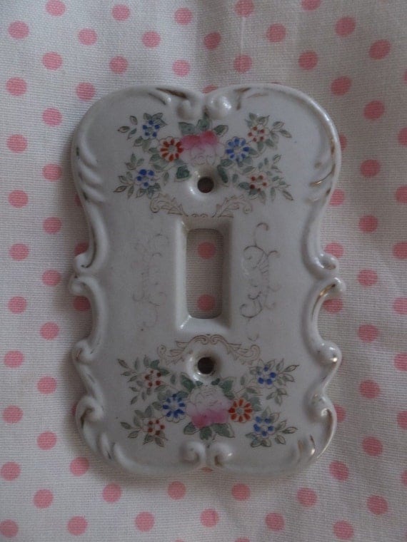 ANTIQUE PINK BLUE FLORAL CERAMIC LIGHT SWITCH COVER PLATE SWITCHPLATE