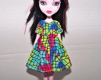 Handmade Monster High doll clothes - multi-color neon dress