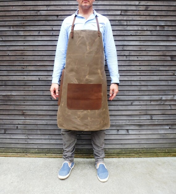 Waxed canvas and leather apron / craftsman's by treesizeverse