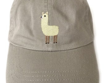 Llama embroidered baseball cap, Llama ball cap, khaki baseball cap, unisex baseball cap