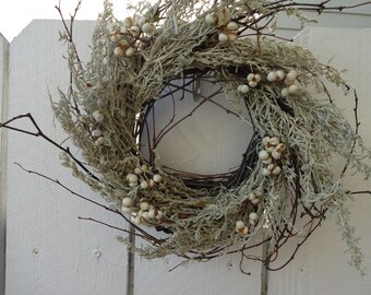 Birch Twig Wreath Rustic Wreath Natural Wreath Tallowberries Autumn Wreath Christmas Gift Rustic Wedding Decor Natural Wreath