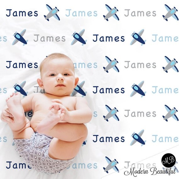 Airplane Name Blanket for Baby Boy personalized baby gift