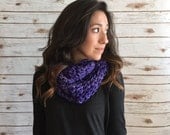 Hand Dyed Pure Merino Purple Infinity Scarf, Purple Textured Neck Cozy, Neck Warmer, Crochet Purple Cowl