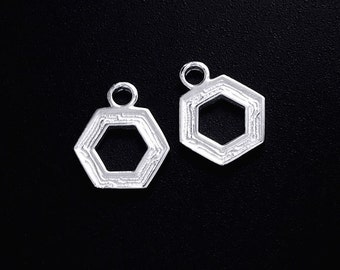 2 of 925 Sterling Silver Textured Hexagon Charms 10mm. :tm0130