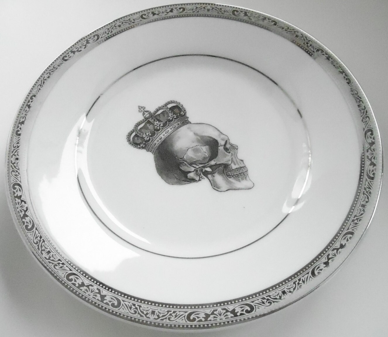Silver Skull Halloween Dishes Plates Dinnerware Skeleton