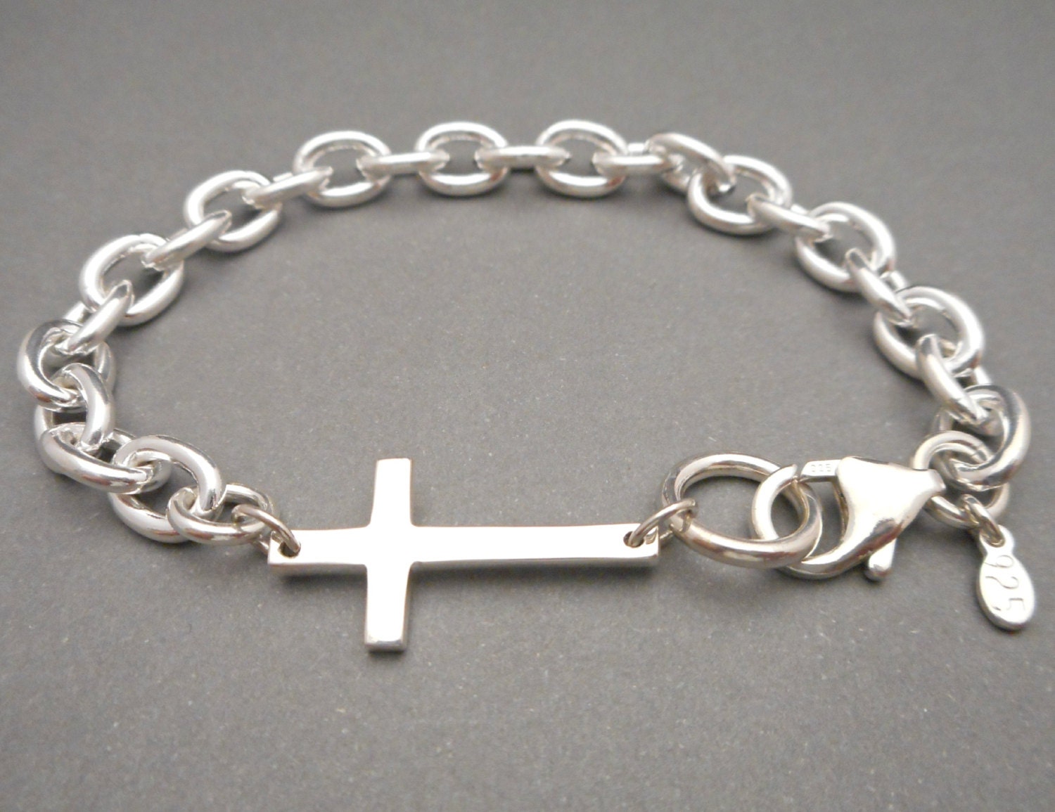 Silver Bracelet Cross Bracelet Sideways Cross Girls