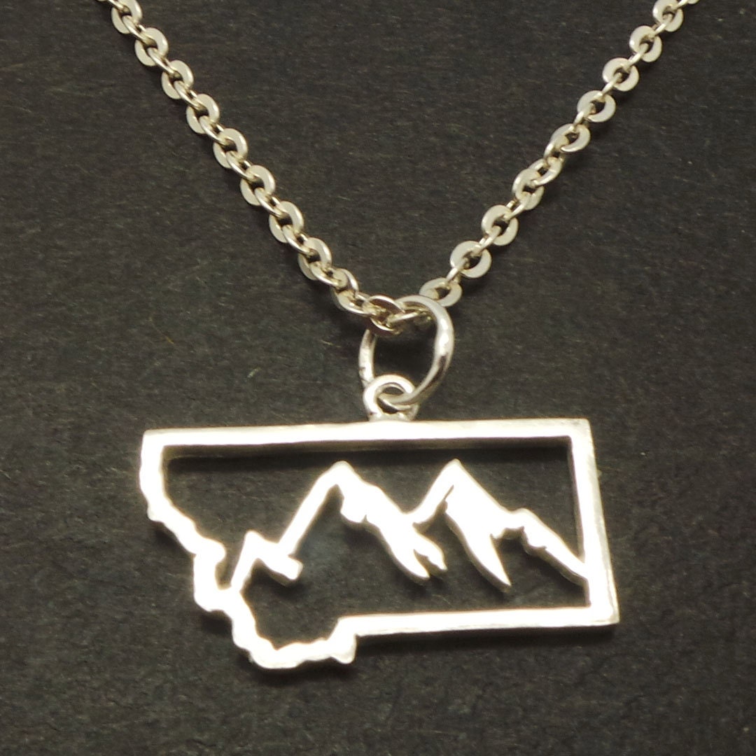 Silver Montana State Mountain Necklace Mountaineer Montana