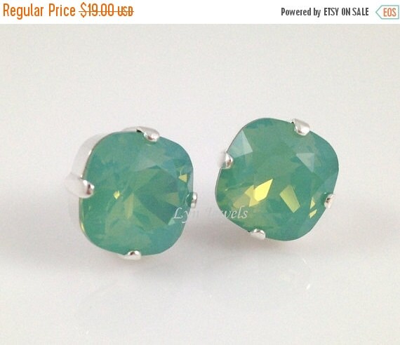 SUMMER SALE Green Opal Earrings Swarovski Crystal by LynJewels