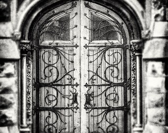 Black and White Print or Canvas Wrap, Ornate Door Photography, Pittsburgh Pennsylvania Photography, Dark Iron, Vintage Door Picture, Rustic.
