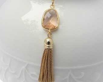 Tassel Necklace, Gold Tassel Necklace, Peach Tassel Necklace, Layering Necklace, Champagne Tassel Necklace, Statement Necklace, Gift For Her