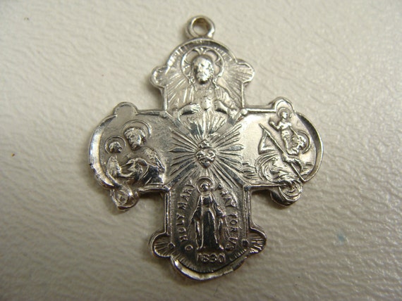 Vintage Men S 4 Way Sterling Silver Catholic Cross Medal