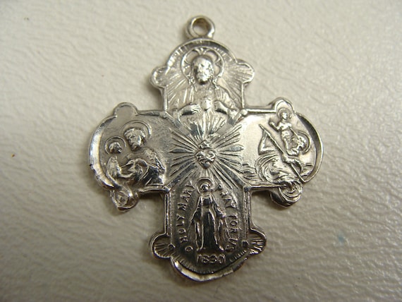 vintage men's 4 way Sterling Silver Catholic Cross Medal