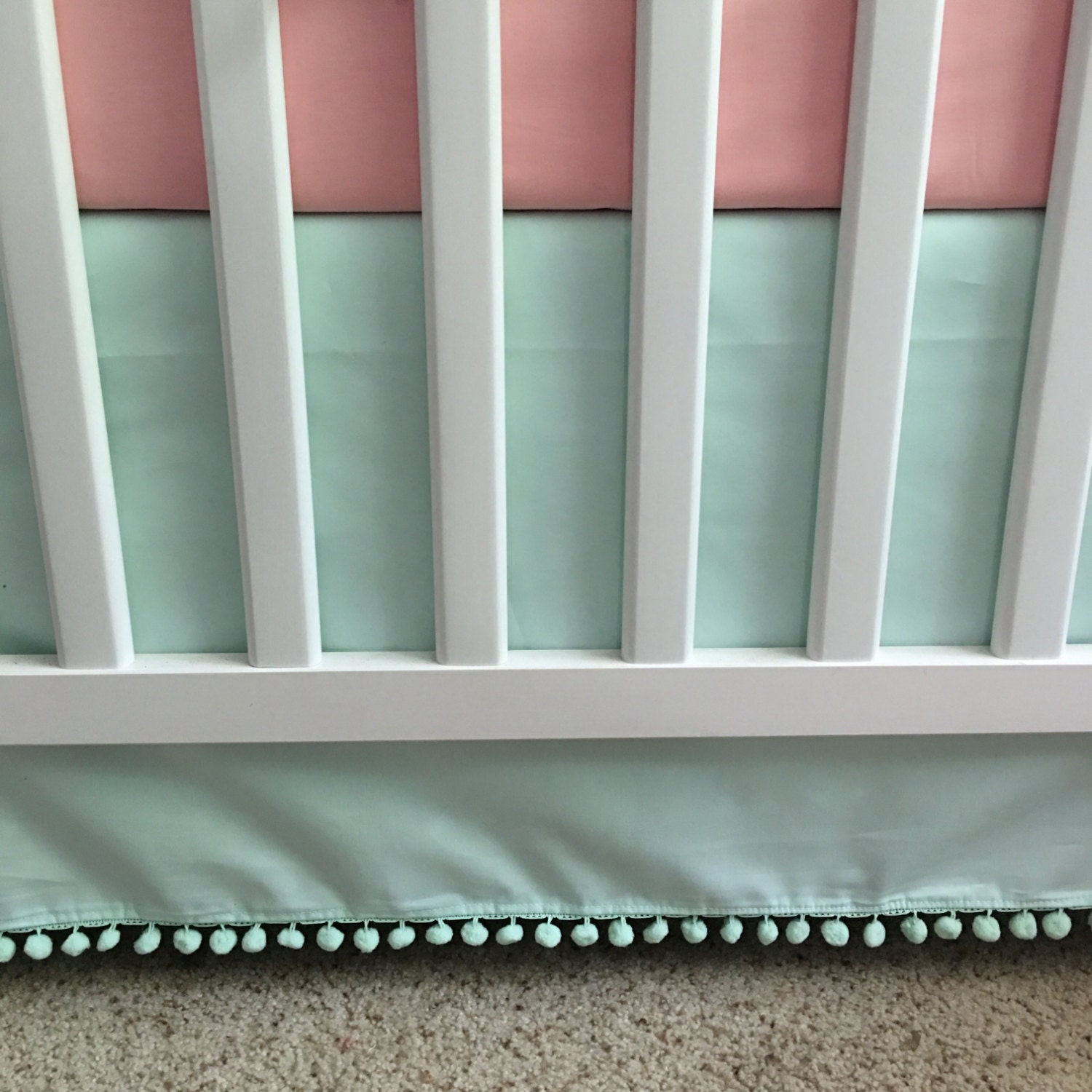 16 Colors // SOLID Color Crib Skirt with Pom Pom Trim