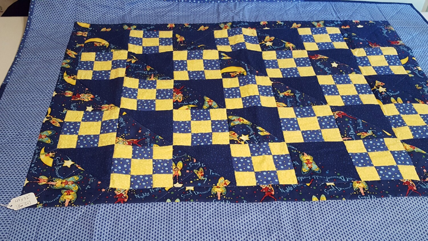 Handmade Blue and Yellow cotton baby Quilt