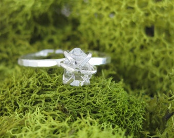 Herkimer Diamond Stacking Ring // Sterling Silver // Pure Silver // Herkimer Diamond Quartz // Alternative Engagement Ring