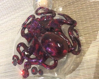 The Lava Creeper Kraken, Hip Flask, Kraken Flask, Octopus Sculpture by Elstwhen. With Swarovski Crystal encrusted Barnacles.