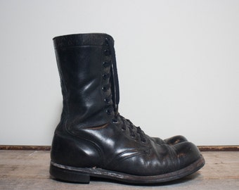 10 1/2 R | Vintage 1960's Cap Toe Jump Boots Black Military Combat Boots