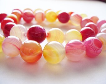 Agate Gemstone Reds Pinks Golds Round 10MM