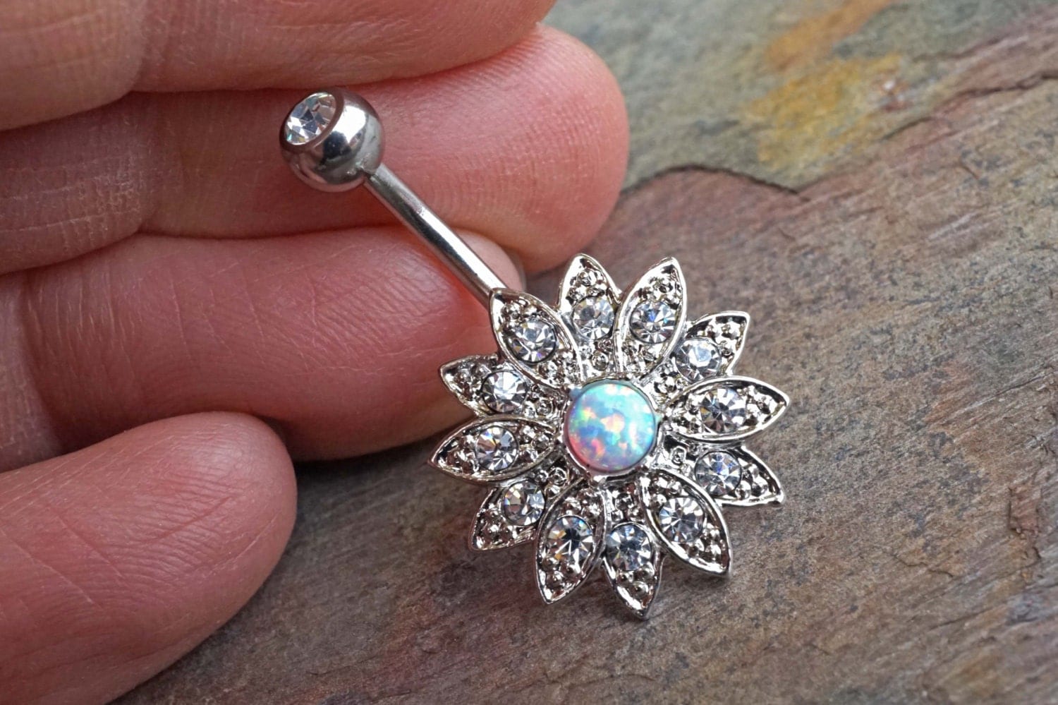 Opal Belly Button Rings White Opal Flower Belly By Midnightsmojo 