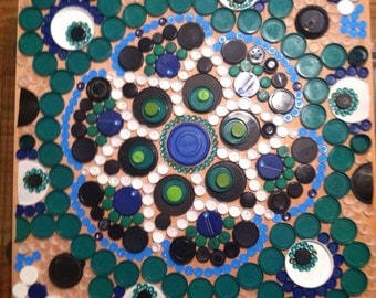 Mandala recycled art upcycled plastic lids