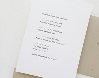 Vintage Typewriter Wedding Invitation Sample | Letterpress Wedding Invitation | Black and White Wedding Invitation | Grey | Gray Wedding